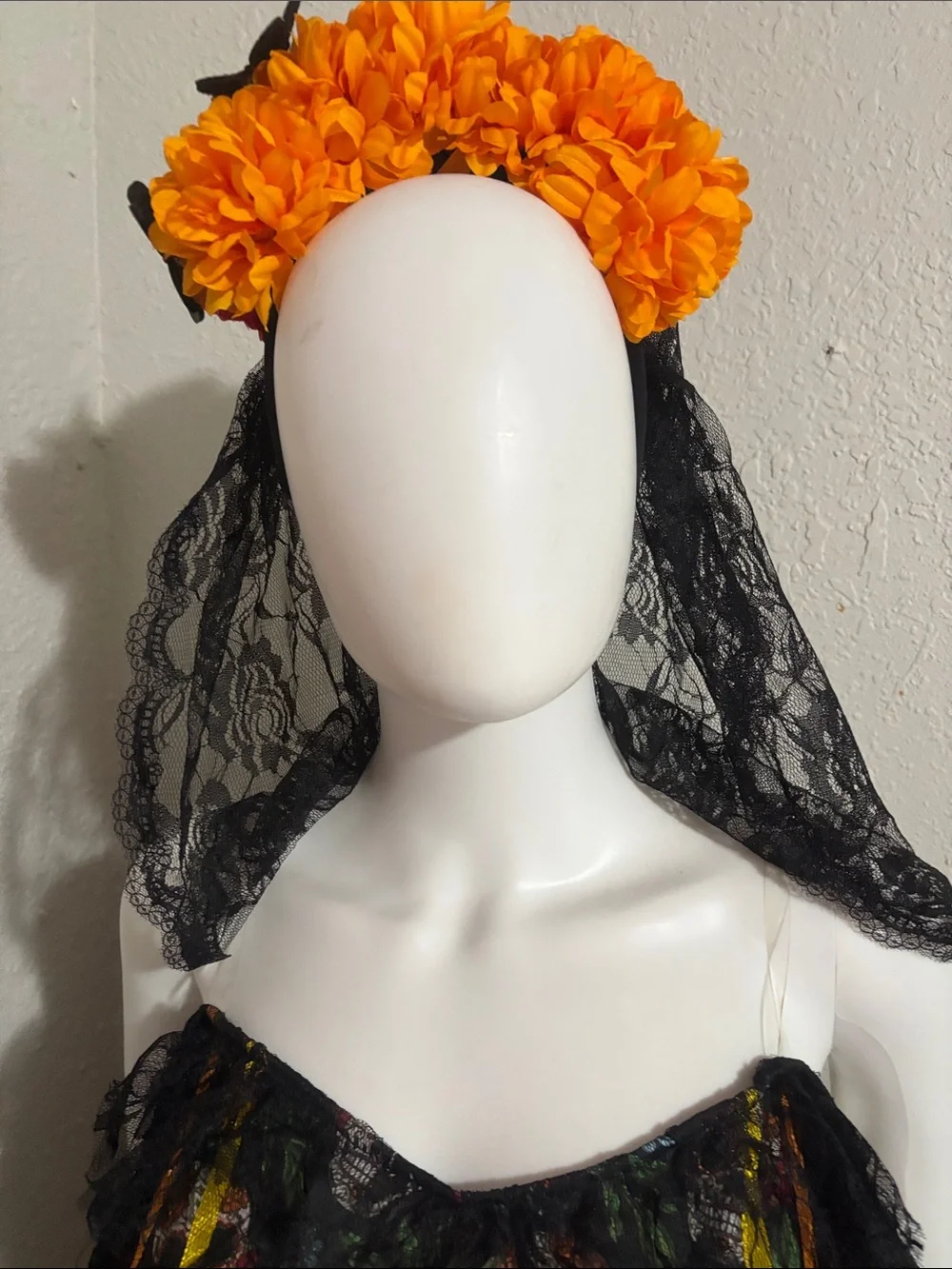 Leg Avenue Black Sugar Skull Floral Halloween Dress with Orange Accents